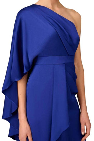 Aidan Mattox Draped One Shoulder Sheath Dress - ROYAL SAPPHIRE - Neck View