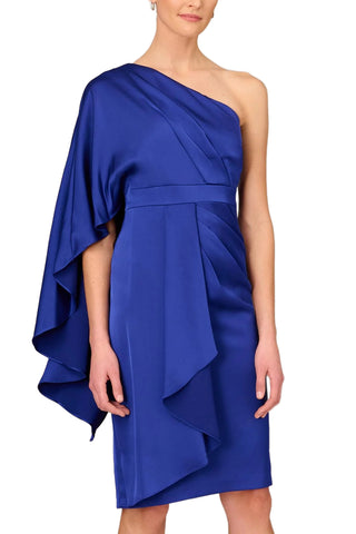 Aidan Mattox Draped One Shoulder Sheath Dress - ROYAL SAPPHIRE - Front View