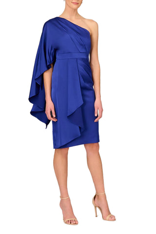 Aidan Mattox Draped One Shoulder Sheath Dress - ROYAL SAPPHIRE - Front