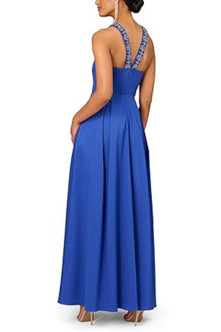 Aidan Mattox V-Neck Mikado Ball Gown - ROYAL SAPPHIRE - Back 