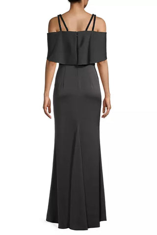 Aidan Mattox Double Strap Satin Column Gown - Black - Back