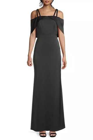 Aidan Mattox Double Strap Satin Column Gown - Black - Front