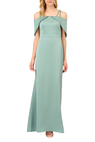 Aidan Mattox Double Strap Satin Column Gown - Green Slate - Front