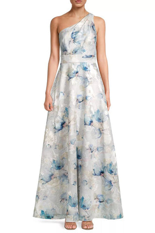 Aidan Mattox Floral Jacquard One-Shoulder Neck Sleeveless Gown