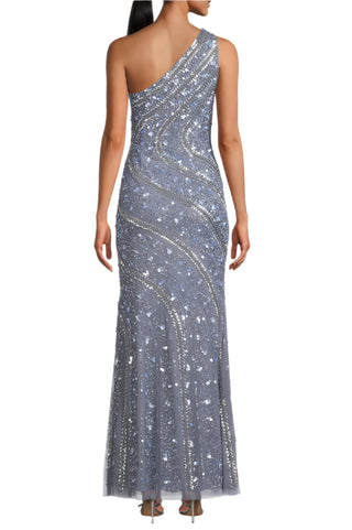 Aidan Mattox Beaded Sequin One-Shoulder Gown