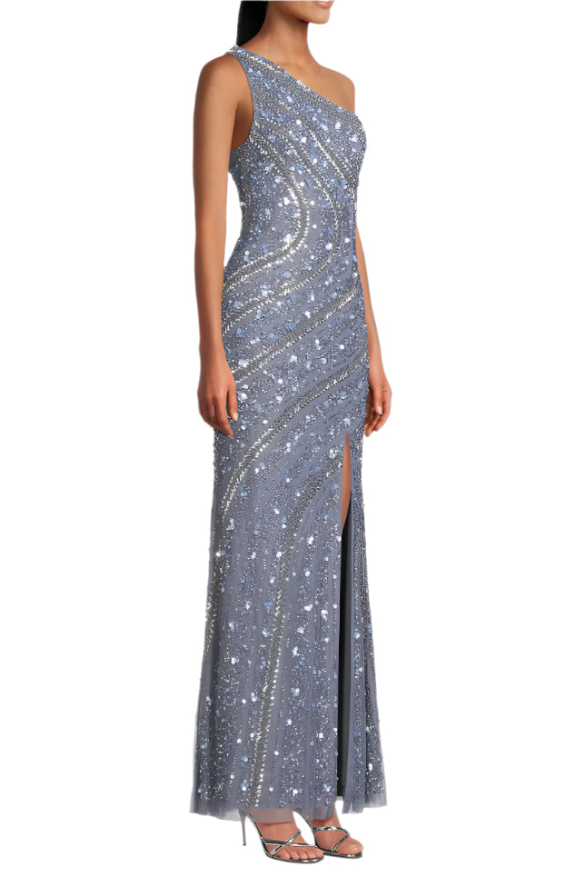 Aidan Mattox Beaded Sequin One-Shoulder Gown | Available at Curated Brands in Los Angeles Aidan Mattox Beaded Sequin One-Shoulder Gown | Available at Curated Brands in Los Angeles