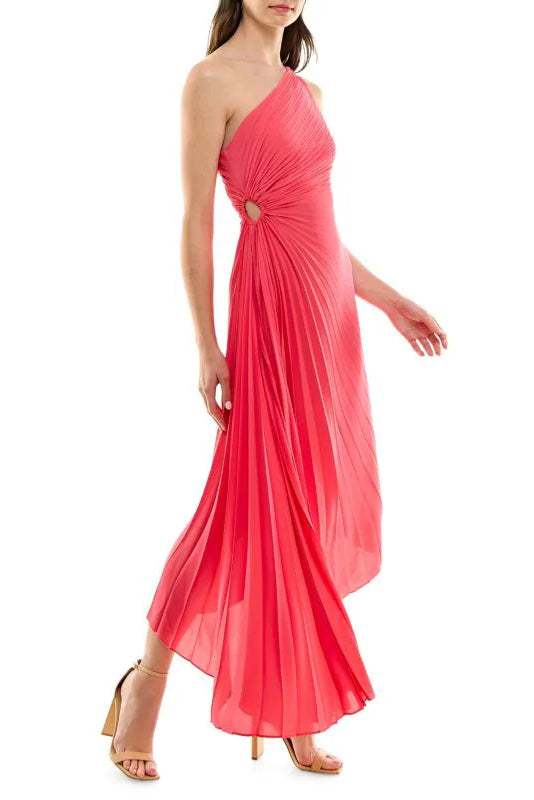 nicole miller one shoulder pleated maxi dress Nicole Miller Accordion Pleated One-Shoulder Midi Dress