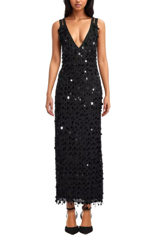 One 33 Social Sequin Paillette Midi Dress - BLACK - Front