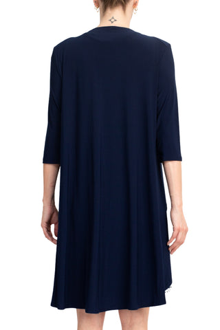 Notations 3/4 Sleeve Long Knit Jacket and Puff Print Dress - Navy White - Back