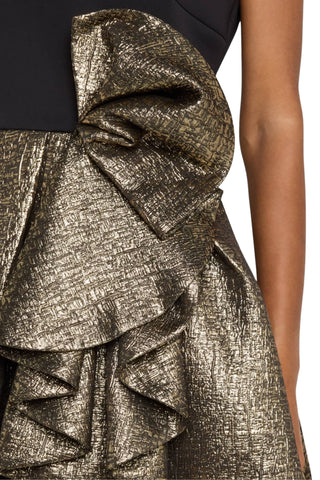 One33 Social Nina High Halter Crew Neckline Sleeveless Sleek Bodice Waist Bow Detail Bubble Mini Skirt Two-Tone Dress