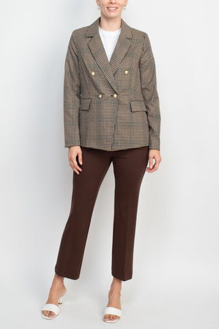 Nanette Lepore notched collar long sleeve houndstooth woven jacket with mid waist straight ponte pant