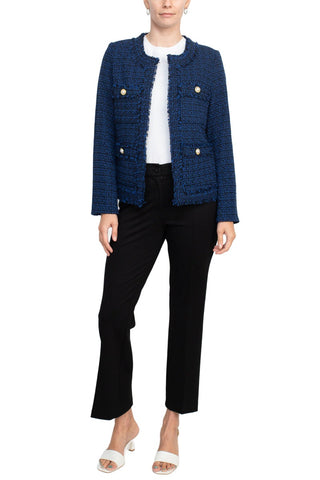 Nanette Lepore open front long sleeve tweed jacket with pockets with mid waist straight ponte pant