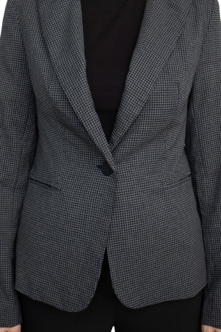 Premise Notched Collar One Button Knit Blazer - GREY BLACK GLEN - Fabric