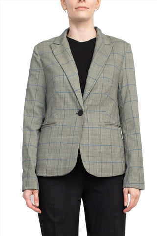 Premise Notched Collar Long Sleeve One Button Knit Blazer