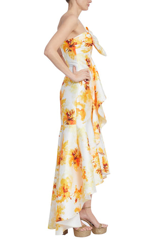 Badgley Mischka strapless floral high-low mermaid dress