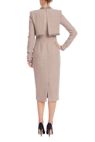 Badgley Mischka Tweed Sheath Dress with Embellished Popover