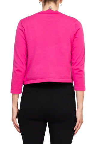 Zac & Rachel 3/4 Sleeve Open Faced Shrug with Tiered Scallop Details - Hot Pink - Back