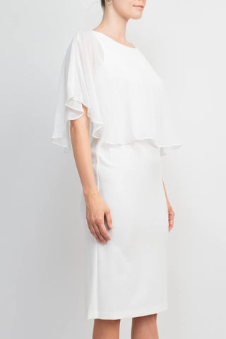 Connected Apparel Boat Neck Sleeveless Cape Zipper Back Solid Chiffon Dress