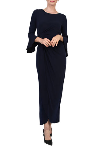 Connected Apparel Boat Neck Circular Flounce Sleeve Gathered Side Solid ITY Gown | Available at Curated Brands in Los Angeles Connected Apparel Boat Neck Circular Flounce Sleeve Gathered Side Solid ITY Gown | Available at Curated Brands in Los Angeles