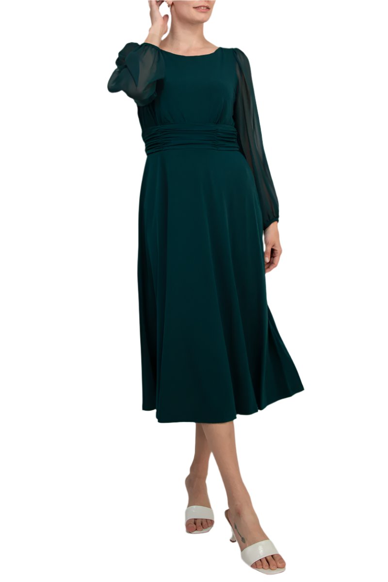 connected apparel formal dresses Connected Apparel Chiffon Long Sleeve Midi Dress