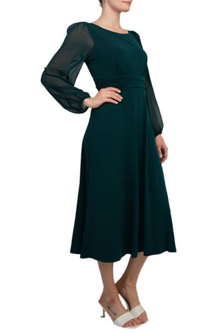 Connected Apparel Chiffon Long Sleeve Midi Dress - HUNTER - Side