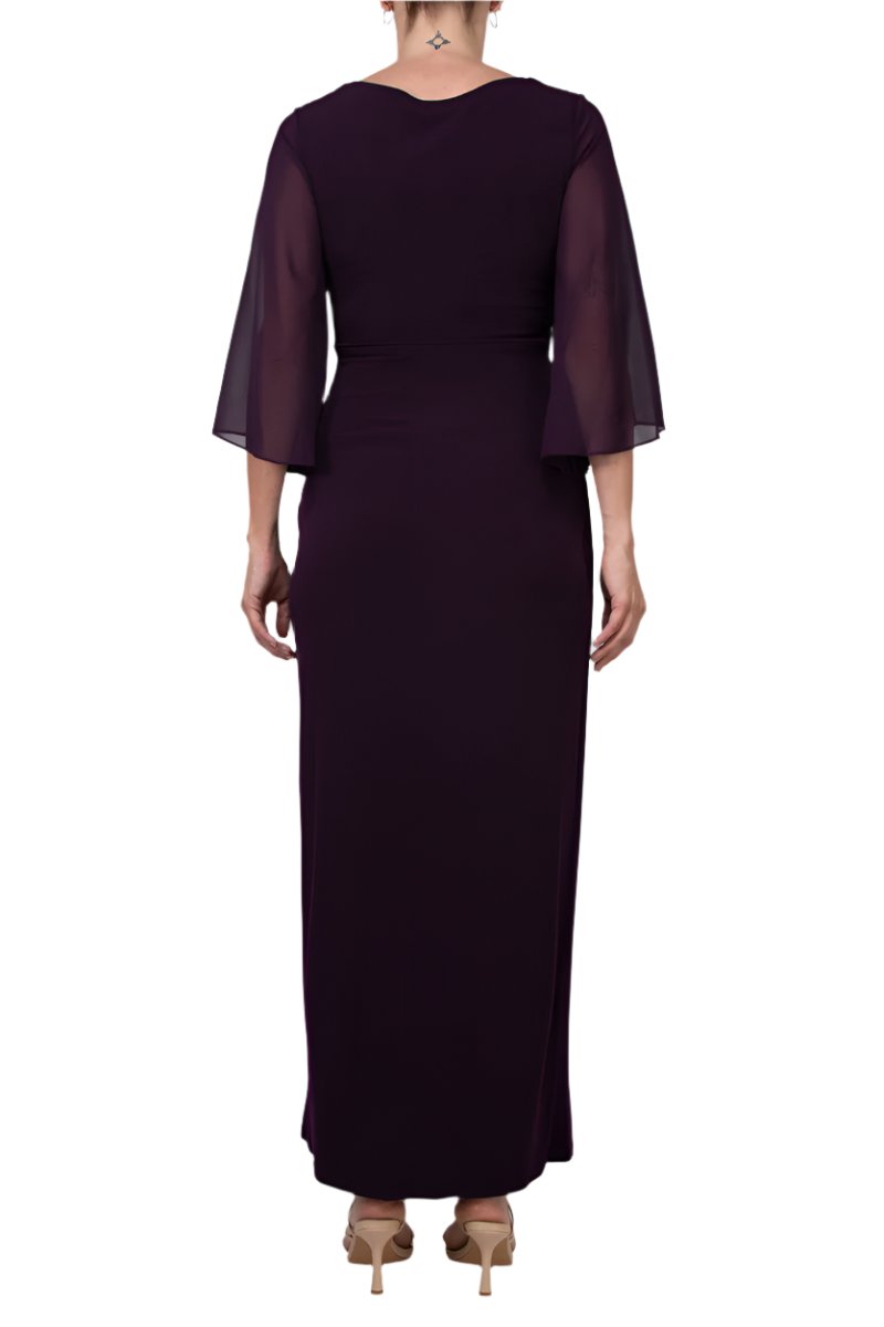 Connected Apparel Asymmetrical Floor Length Chiffon Dress | Available at Curated Brands in Los Angeles Connected Apparel Asymmetrical Floor Length Chiffon Dress | Available at Curated Brands in Los Angeles