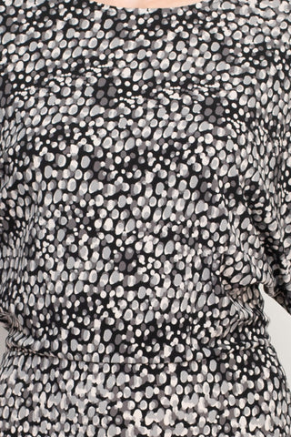 London Times Boat Neck Dolman Elastic Cuff 3/4 Sleeve Blouson Multi Print Crepe Dress