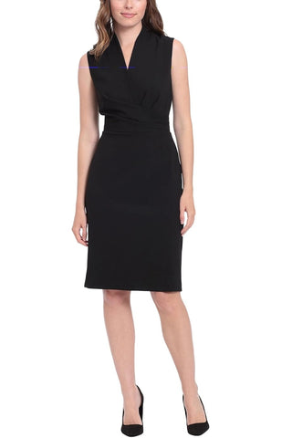 London Times Sleeveless V-Neck Sheath Dress - BLACK - FRONT