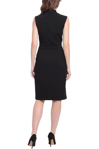 London Times Sleeveless V-Neck Sheath Dress - BLACK - BACK 