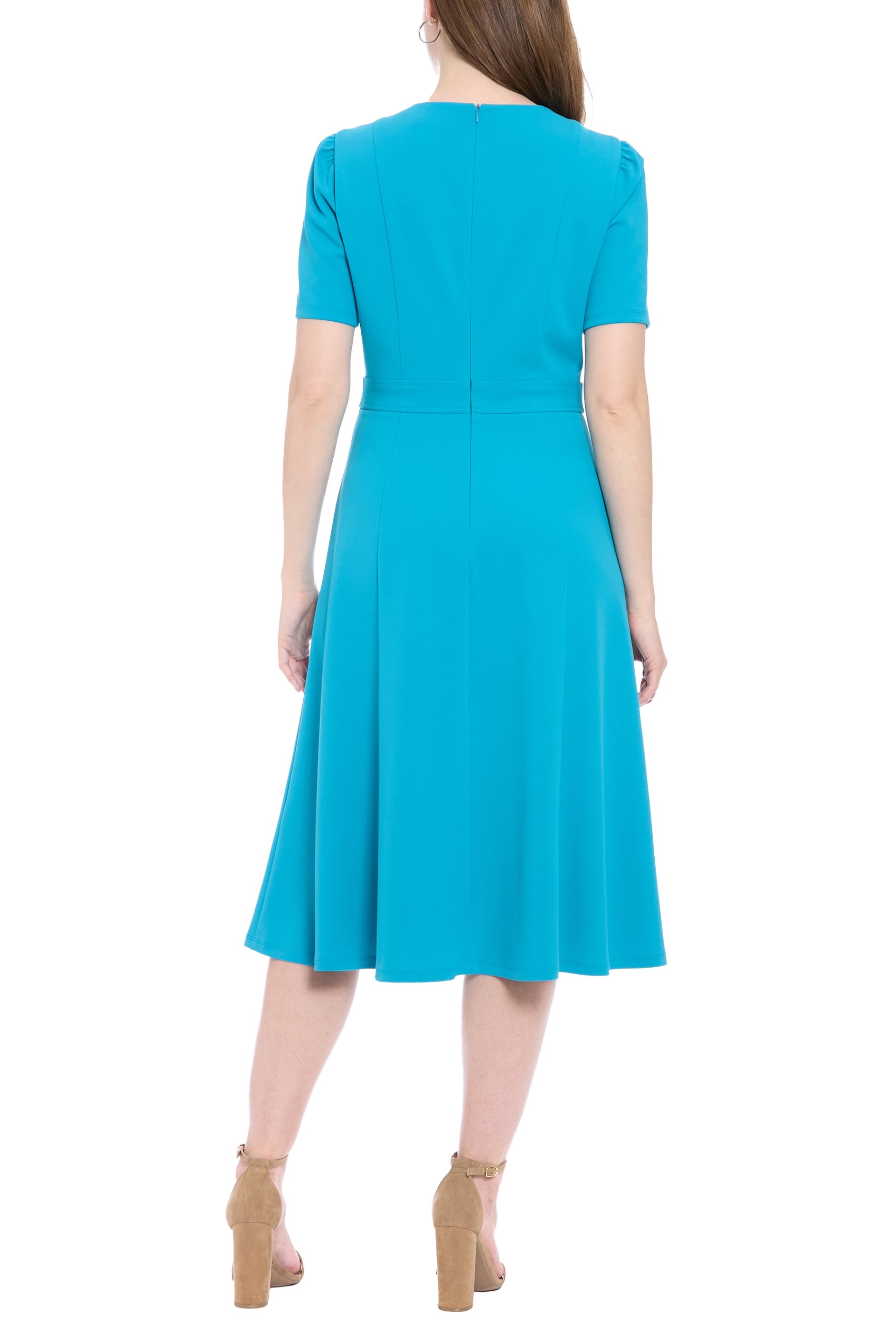 London Times Round Neckline Short Sleeves Waist Button Seamed Bodice Z Curated Brands London Times Round Neckline Short Sleeves Waist Button Seamed Bodice Z Curated Brands
