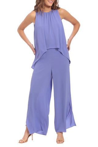 London Times Jewel Neck High Low Popover Jumpsuit