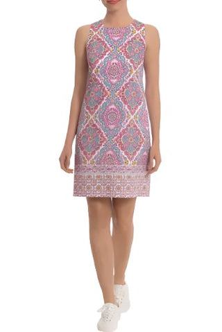 London Times Sleeveless Printed Cotton Sheath Dress