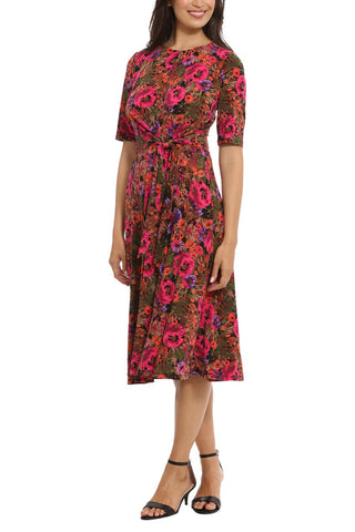 London Times Floral-Print Fit & Flare Dress - FUSCHIA MULTI - SIDE