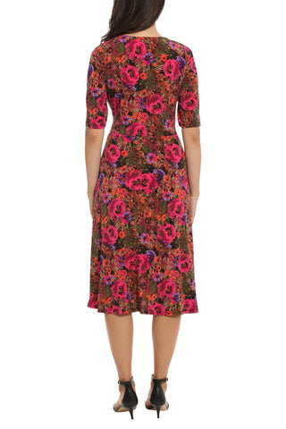 London Times Floral-Print Fit & Flare Dress - FUSCHIA MULTI - BACK 