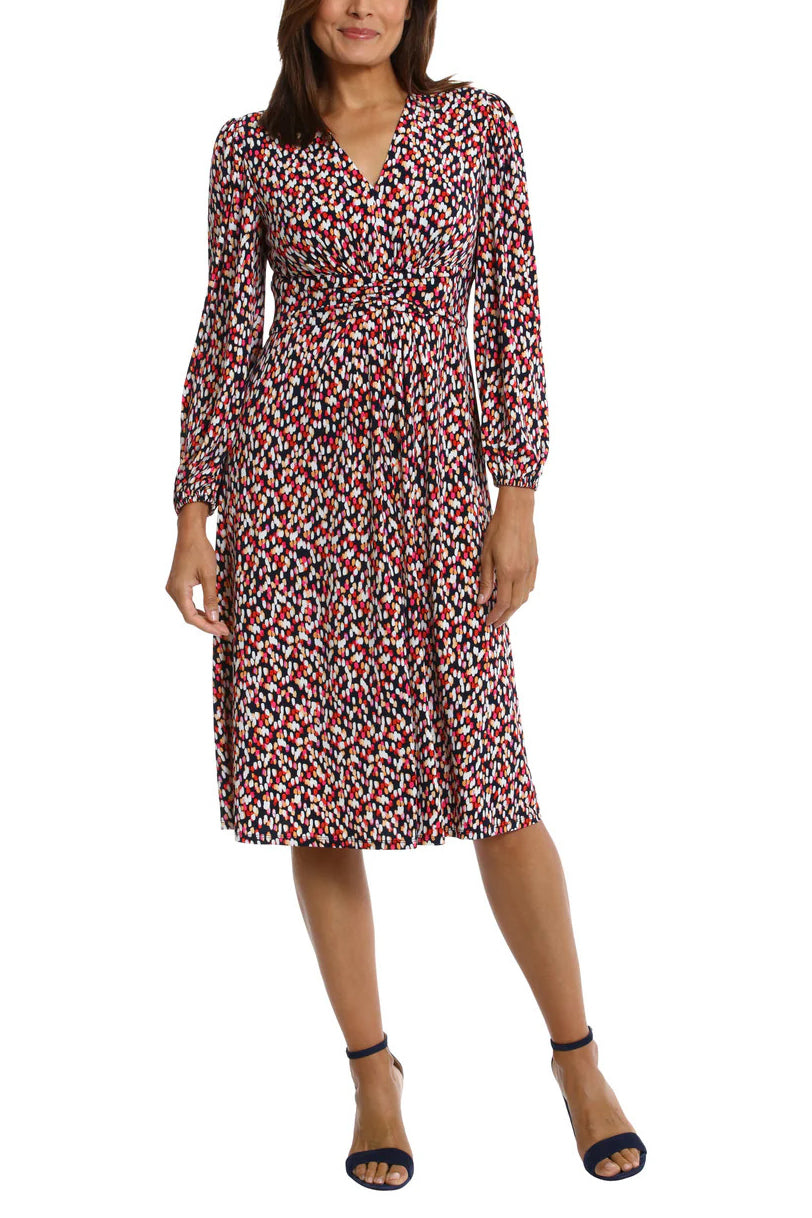 London Times Long Sleeve Ruched Empire Waist Midi Dress | Available at Curated Brands in Los Angeles London Times Long Sleeve Ruched Empire Waist Midi Dress | Available at Curated Brands in Los Angeles