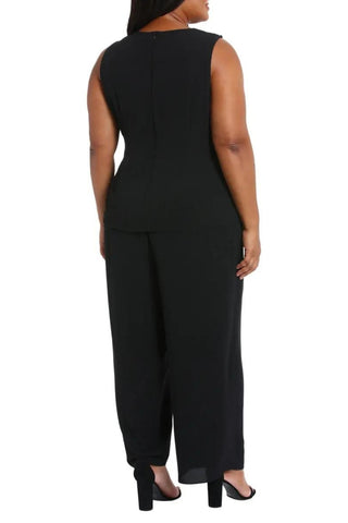 London Times Jewel Neck Pleated Crisscross Jumpsuit ( Plus Size ) - Black - Back