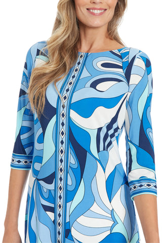 London Times Boat Neckline Quarter Sleeves Fitted Straight Hem Shift Mini Dress