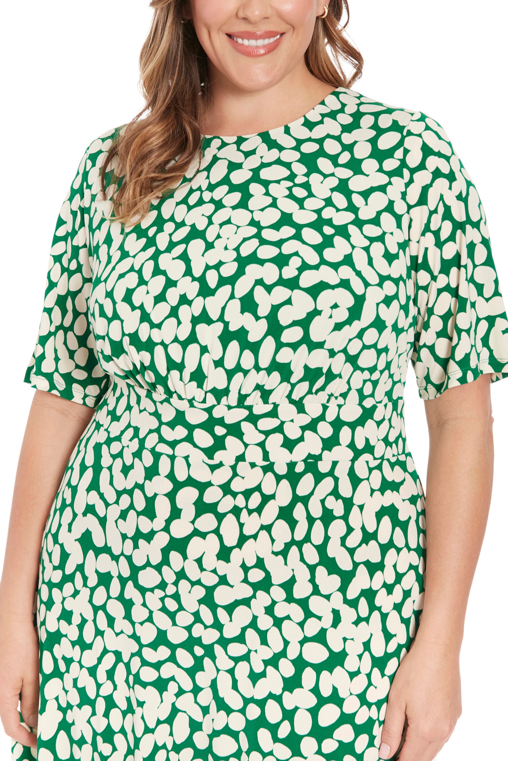London Times Crew Neckline Elbow Length Sleeves Fit and Flare Casual Dress (Plus Size) London Times Crew Neckline Elbow Length Sleeves Fit and Flare Casual Dress (Plus Size)