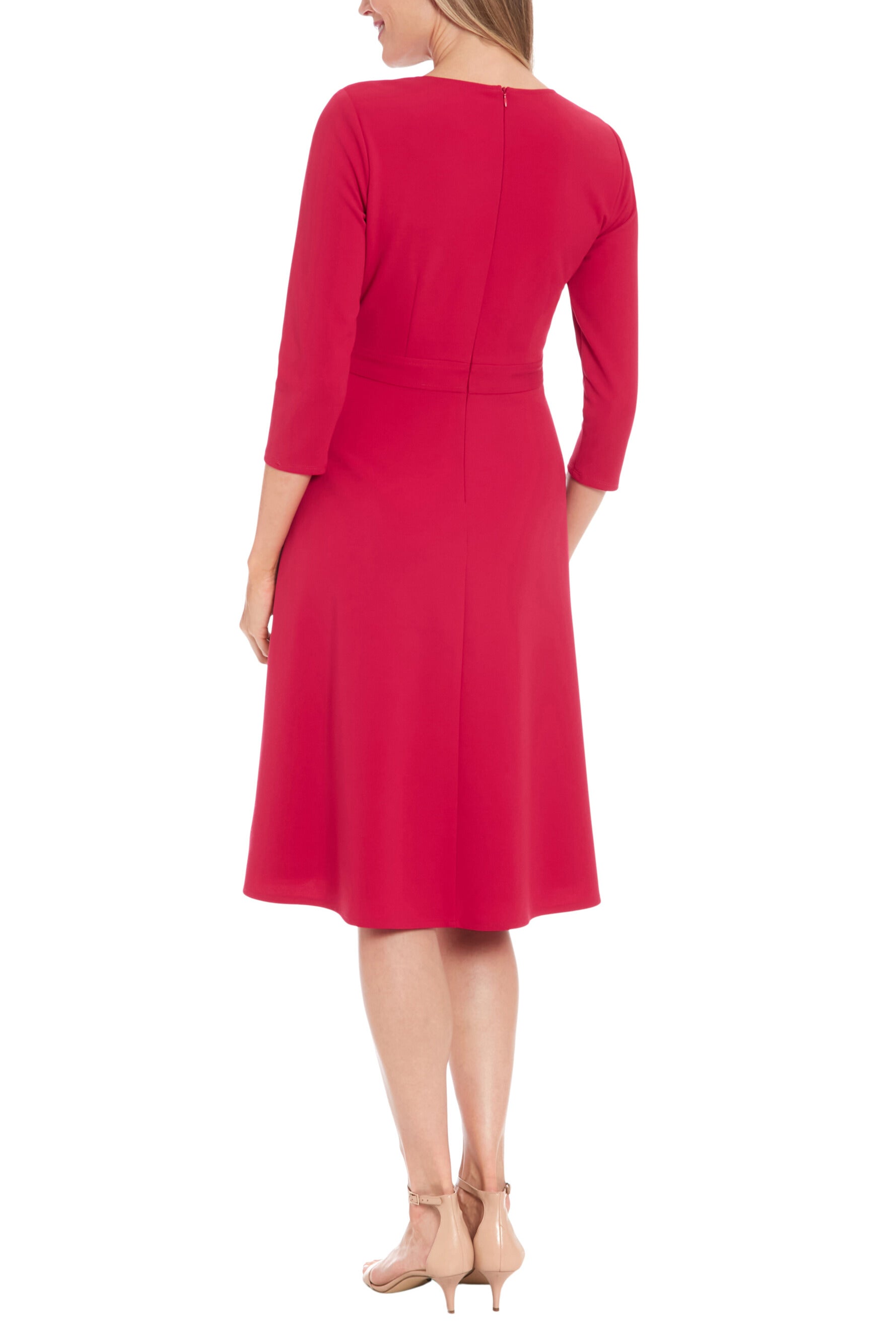 London Times V-Neckline Three-Quarter Sleeves Fit Bodice Pleated Fit-a Curated Brands London Times V-Neckline Three-Quarter Sleeves Fit Bodice Pleated Fit-a Curated Brands