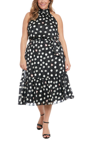 London Times Polka Dots Petite Heart Print Halter Neckline Sleeveless Midi Dress | Available at Curated Brands in Los Angeles London Times Polka Dots Petite Heart Print Halter Neckline Sleeveless Midi Dress | Available at Curated Brands in Los Angeles