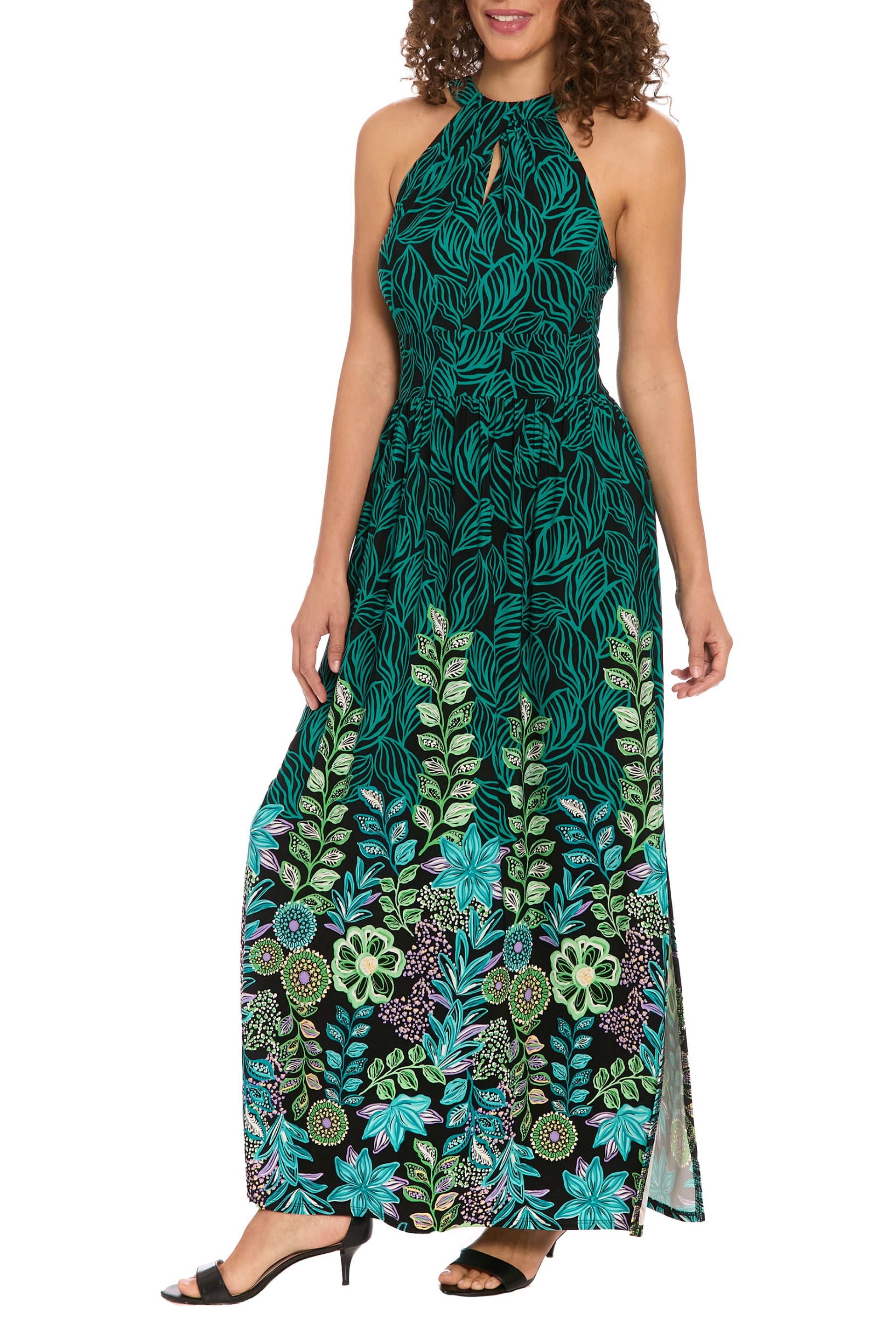 London Times Halter Neckline Keyhole Cutout Sleeveless Side Split Maxi Dress London Times Halter Neckline Keyhole Cutout Sleeveless Side Split Maxi Dress