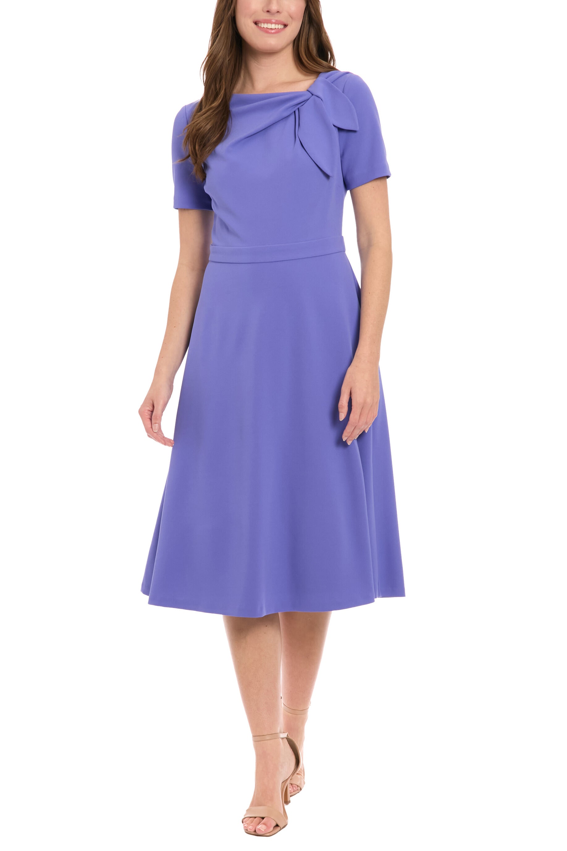 london times dress London Times Colleen Asymmetrical Unique Detail Neckline Fit-and-Flare Midi Dress
