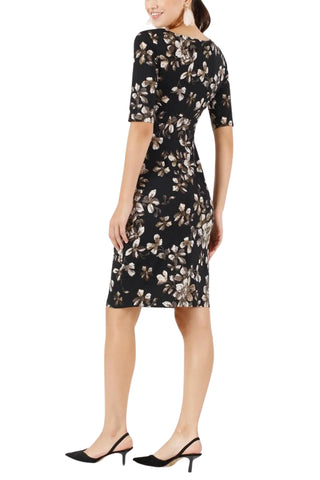 Connected Apparel Printed Side-Tab Sheath Dress - TAUPE - Back 