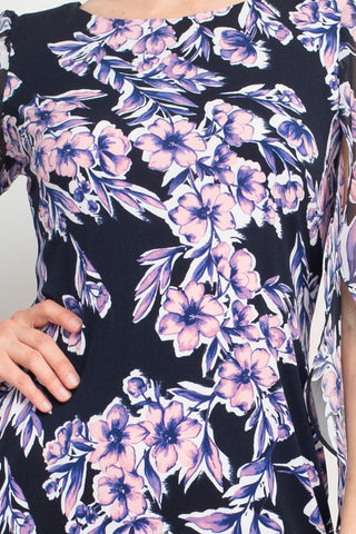 Connected Apparel Navy Floral-Print Bell-Sleeve Dress_Fabric View