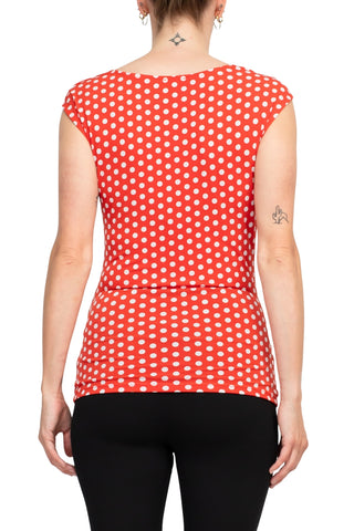 T Tahari Sleeveless Cowl Neck Polka Dots Top -  Poppy Red White -  Back