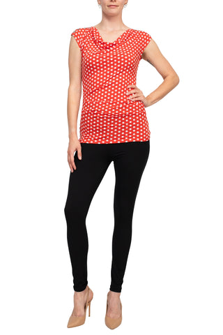 T Tahari Sleeveless Cowl Neck Polka Dots Top -  Poppy Red White -  Front full view