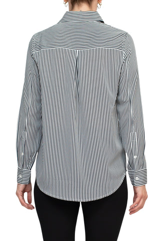 T Tahari longsleeve collared button down striped woven shirt w buttoned cuffs - Ivory - Back