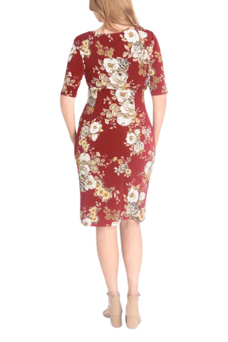 Connected Apparel Faux Wrap Dress - CRIMSON - Back 