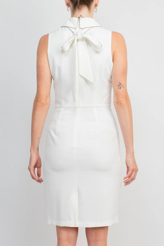 Final Sale Item: T Tahari Collared Sleeveless Tie Neck Bodycon Zipper Back Solid Crepe Dress