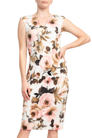 Connected Apparel Floral-Print Chiffon Maxi Dress - Ivory Blush - Front View
